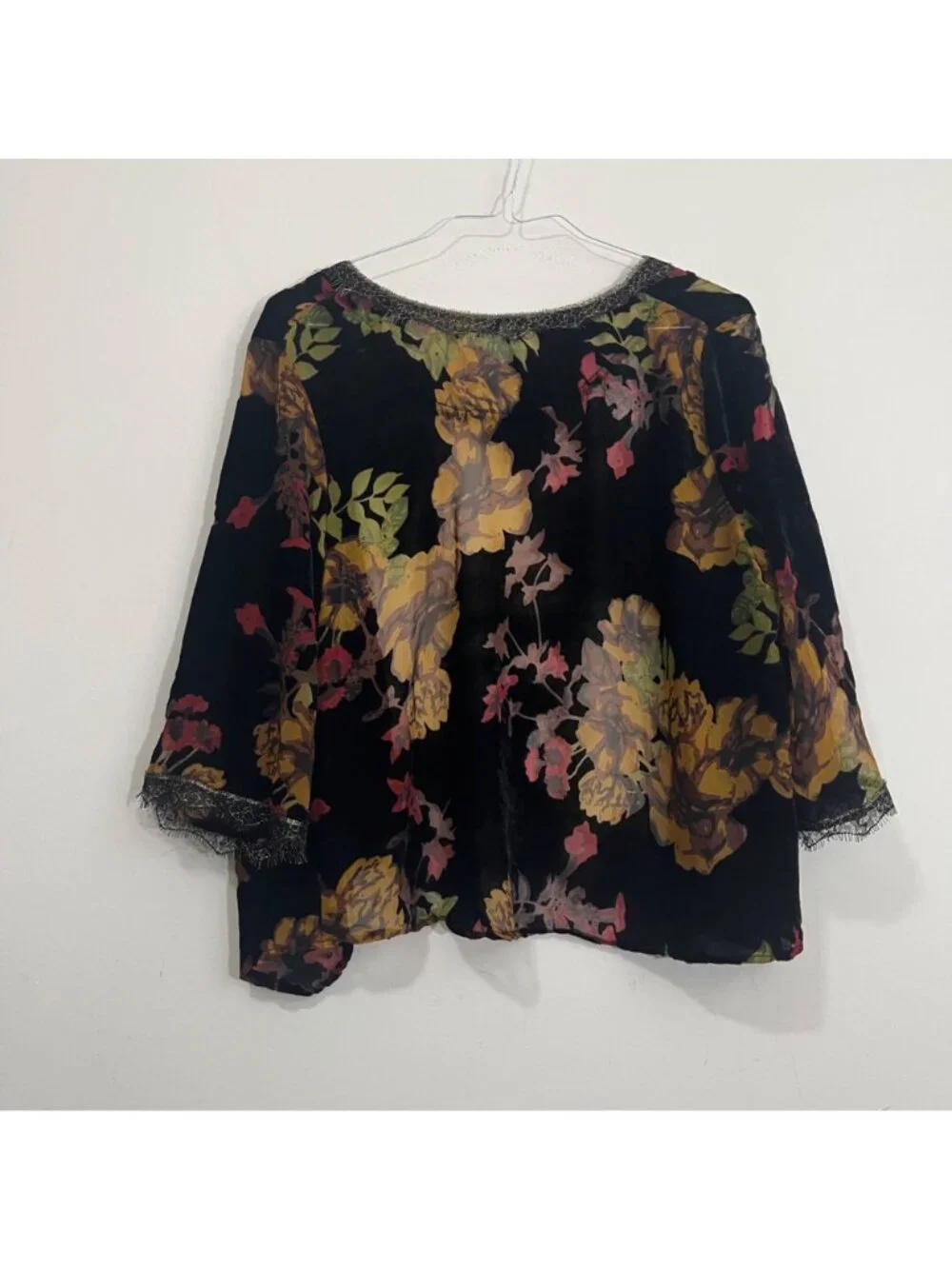 W5 Floral Burnout Velvet Kimono Cardigan XL Lace Sheer Boho Whimsical Dark Fairy